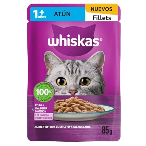 Whiskas Alimento Húmedo para Gatos, sabor Filetes De Atún 85g c/u. Paquete de 24 unidades