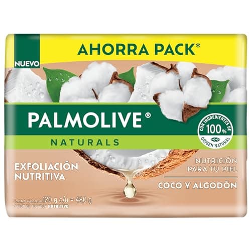 Palmolive Jabón de Baño Naturals Coco y Algodón en Barra 4 x 120 g. Fórmula Infusionada