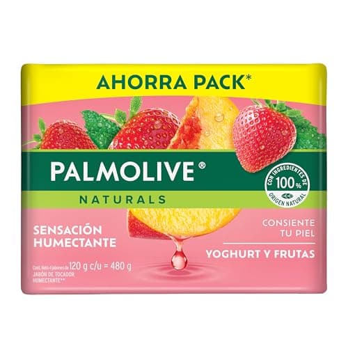 Palmolive Jabón de Baño Naturals Yoghurt y Frutas en Barra 4 x 120 g. Fórmula Infusionada