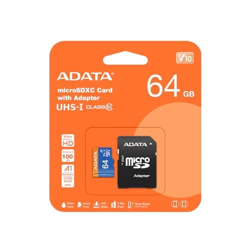ADATA 64 GB Tarjeta de Memoria Micro SDXC con Adaptador Color Negro con Azul A1 (Clase 10)