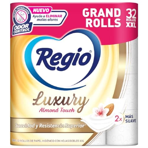 Regio Papel Higiénico Luxury Almond Touch, Ligero Aroma A Almendras Y Hojas Dobles, 32 Rollos