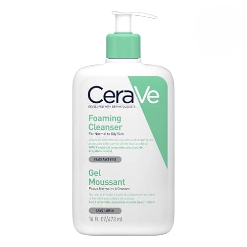 CeraVe Gel Limpiador Espumoso Facial para Piel Mixta a Grasa con Ceramidas Esenciales, Niacinamida y Ácido Hialurónico, 473 ml, 1 Unidad