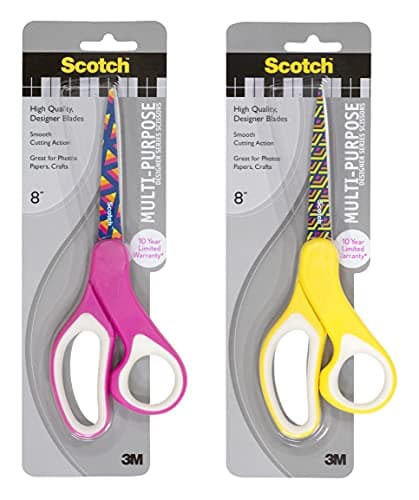 SCOTCH 3M Tijera Multipropósito de Acero Paquete de 2 Colores Rosa/Amarillo