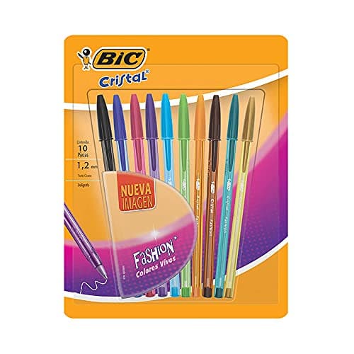 BIC Bolígrafo Cristal Fashion Punto Grueso 1.2mm Colores Vivos Escritura Suave y Fluida Surtido de