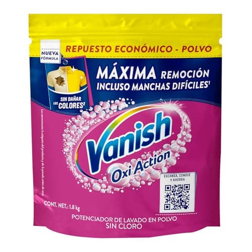 Vanish Quitamanchas Desinfectante para Ropa de Color en Polvo Rosa de 1.8 kg
