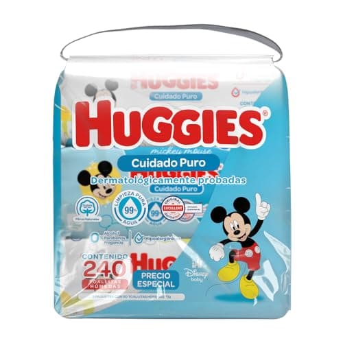 Huggies Cuidado Puro, Toallitas Húmedas para Bebé, 99% Agua Sin Fragancia para Pieles Sensibles, 240 Toallitas (3 paquetes de 80 toallitas c/u)