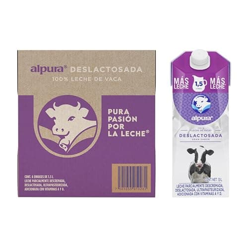 Alpura Leche Deslactosada 100% de vaca Ultrapasteurizada en Paquete de 6 piezas de 1.5 Litros cada una, Ligera, de fácil digestión y con un delicioso sabor