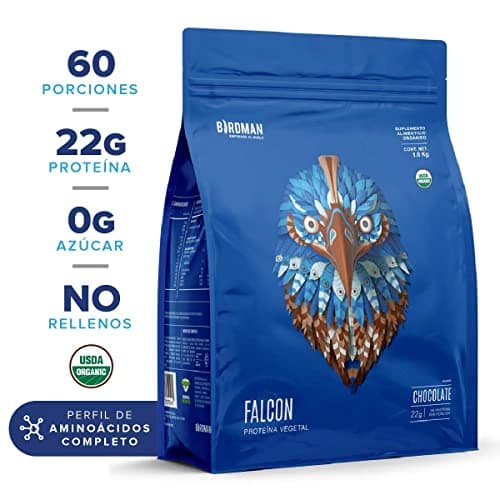 BIRDMAN Falcon Protein Proteína Vegana Orgánica en Polvo | 7 Fuentes Vegetales | Con Enzimas y Probióticos | Sin Gluten | Sin Lácteos | Hipoalérgenico | Sabor Chocolate | 60 Porciones | 1.8kg