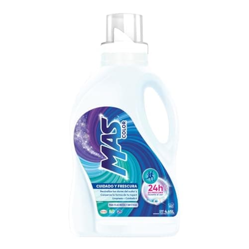 MAS - Detergente Líquido, 4.65L; Frescura Intensa para Telas Mixtas y Sintéticas (62 Cargas)