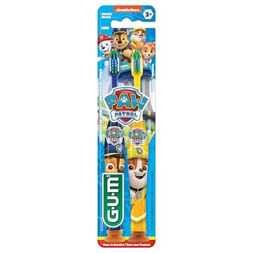 GUM - Cepillos Dentales Infantiles Paw Patrol (2 Piezas) - Suaves y Ergonómicos para Niños