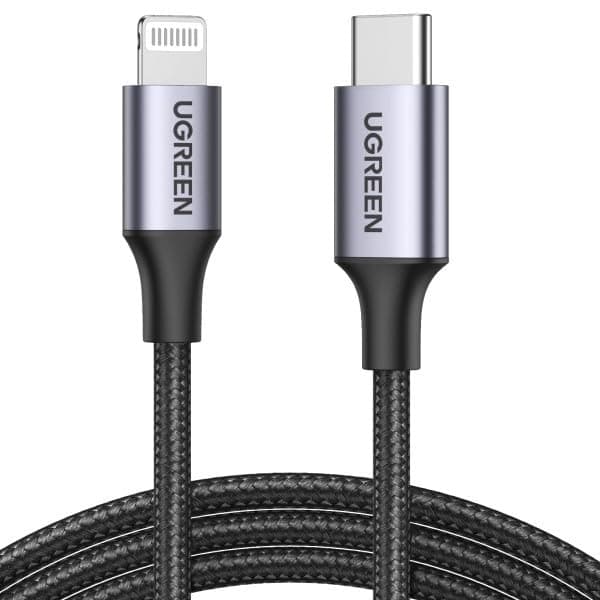 UGREEN Cable USB C a Lightning Nylon Trenzado MFi Certificado Carga Rápida Compatible con iPhone 14/13/13 Pro/13 Pro Max/12/12 Pro, iPad Air/Pro, Incompatible con las series iPhone 15/16/17, Negro, 1M