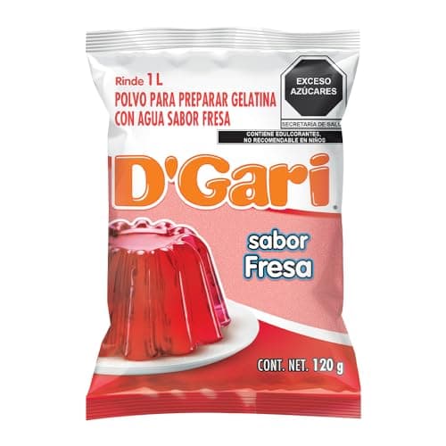 D´Gari Polvo para preparar gelatina con agua sabor fresa 120 g