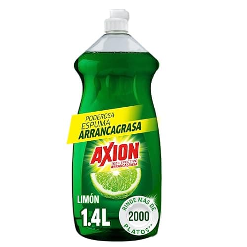 Axion Lavatrastes Líquido Limón 1.4 L. 100% Efectivo Arrancagrasa con Poderosa Espuma que Remueve la Grasa Más Fácil y Rápido. Deja tus Trastes Rechinando de Limpio. Si Rechina, es Axion