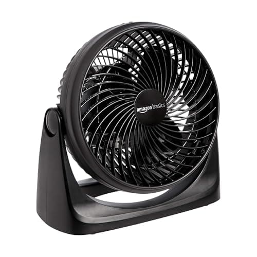Amazon Basics Ventilador, Ventilador de escritorio para dormitorio, hogar y oficina, con cabezal inclinable 90 grados, 3 velocidades, ligero (1,36 kg), 35 W, negro, 28,1 cm x 16,0 cm x 27,6 cm