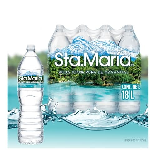 Sta. Maria Agua Natural, Agua 100% Pura de Manantial, Paquete de 12 Botellas de 1,5Ll c/u