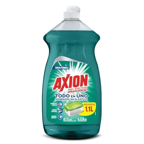 Axion Lavatrastes Líquido Poderoso en Plásticos 1.1 L. 100% Efectivo Arrancagrasa que Limpia Profundamente Superficies Difíciles y Elimina las Bacterias que Pueden Causar Malos Olores