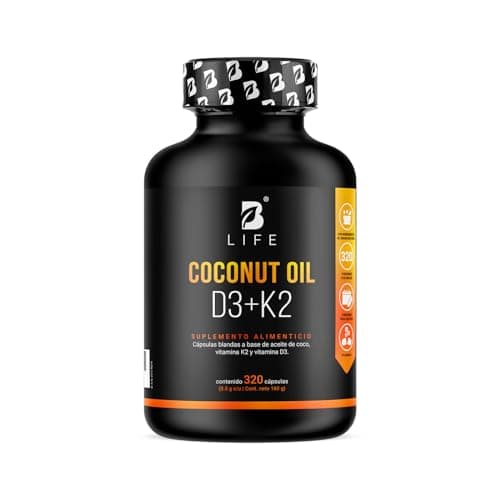 B Life Vitamina D3 400 UI + K2 con 320 Softgels. Alta absorsión. Aceite de Coco, Vitaminas D3 y K2. Ingredientes naturales. Coconut Oil D3 + K2.