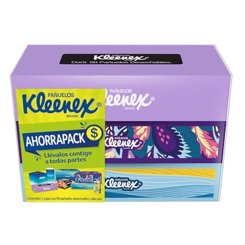 Kleenex Pañuelos Faciales Ahorrapack, Paquete con 3 cajas de 90 piezas c/u de doble hoja