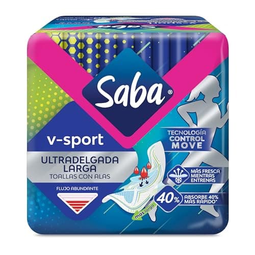 Saba Sport, Toallas Femeninas Ultradelgadas Largas Con Alas, Flujo Abundante, 12 Piezas