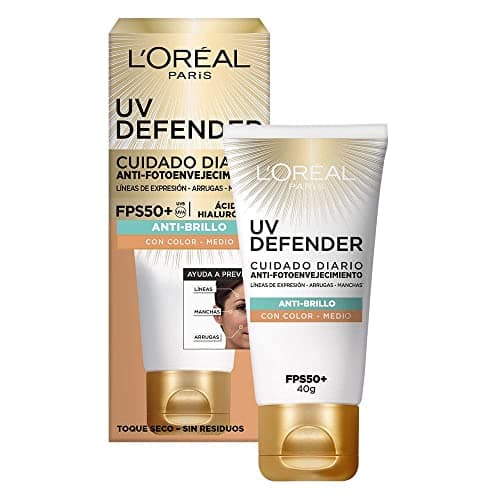 L'Oréal Paris Protector Solar Diario FPS50+ UV Defender Anti-Brillo Tono Medio, 40ml