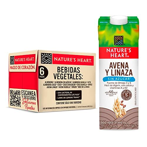 Nature's Heart Bebida de Avena y Linaza sin Azúcar - 1 Pack x 6 Unidades de 946 ml c/u, Total: 5.6 L