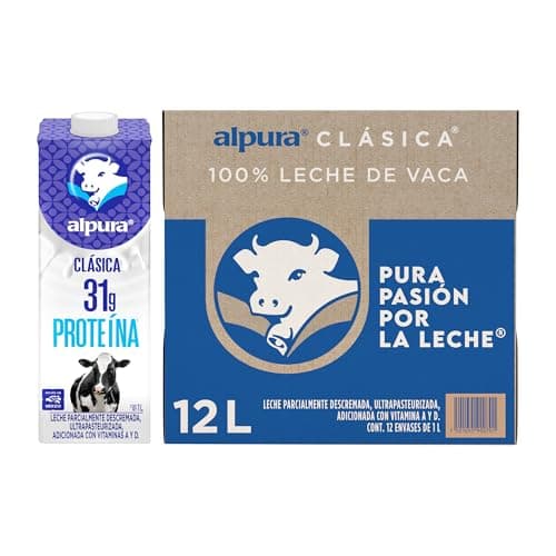 Alpura Leche Clásica 100% leche de vaca Ultrapasteurizada en Paquete de 12 Piezas de 1 Litro cada una, Fuente de Calcio y Proteína, adicionada con vitaminas A y D