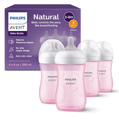 Philips Avent Biberón Natural Response│con válvula anticólicos│9 oz/260 ml│1 m+│4 pzs│SCY903/14