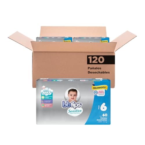 Bbtips Pañal Bebé Sensitive Talla 6 Xl-Grande 120 Piezas, 120 Count