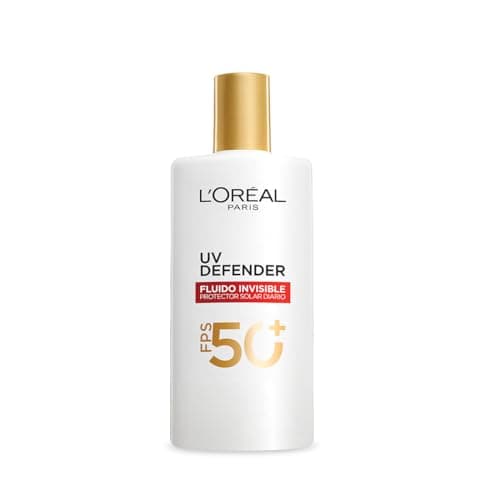 L'Oréal Paris UV Defender Fluido Invisible FPS 50+, Protección solar facial ligero, previene y reduce manchas y arrugas, con Ácido Hialurónico 40ml