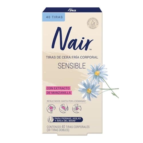 Nair Tiras de Cera Fría Corporal Sensible 40 piezas. Marca Probada por Dermatólogos