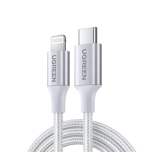 UGREEN Cable USB C a Lightning Nylon Trenzado MFi Certificado Carga Rápida Compatible con iPhone 14/13/13 Pro/13 Pro Max/12 Pro, iPad Air/Pro, Incompatible con las series iPhone 15/16/17, Blanco, 1M