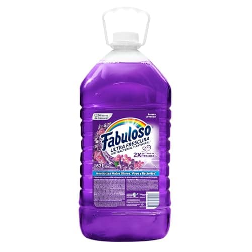 Fabuloso Limpiador Multiusos Líquido Frescura Activa Lavanda 6.2 L. Antiviral y Antibacterial. Limpiador Desinfectante que Brinda 24 Horas de Frescura