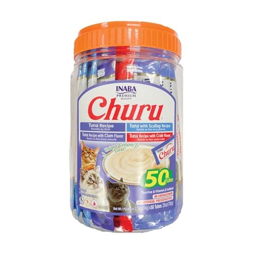Churu Inaba Premios para Gato, Mix Recetas de Atún, Delicioso Puré Cremoso Bajo en Calorías, 50pzs