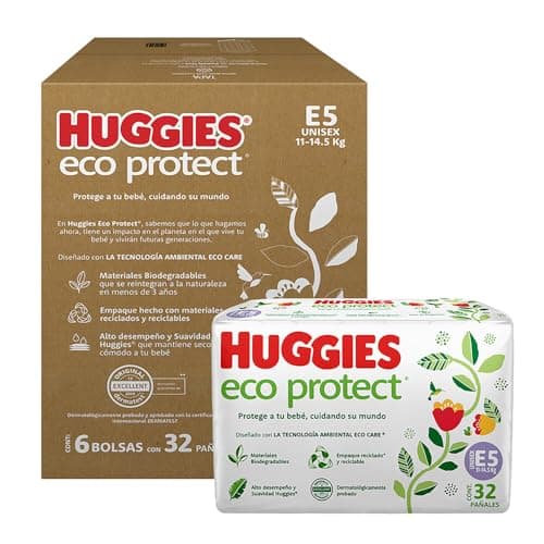 Huggies Eco Protect Pañal Desechable para bebé, Unisex, Etapa 5, Caja con 192 Pañales Desechables, Ideal para Bebés de 11 a 14.5 kilogramos