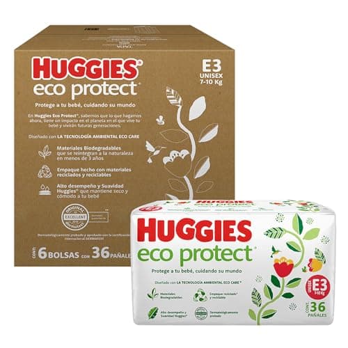 Huggies Eco Protect Pañal Desechable para bebé, Unisex, Etapa 3, Caja con 216 Pañales Desechables, Ideal para Bebés de 7 a 10 kilogramos
