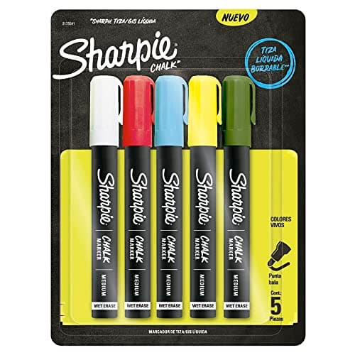 Sharpie Chalk, Marcadores de Tiza Líquida Borrable, Colores Surtidos, 5 piezas, 2175541