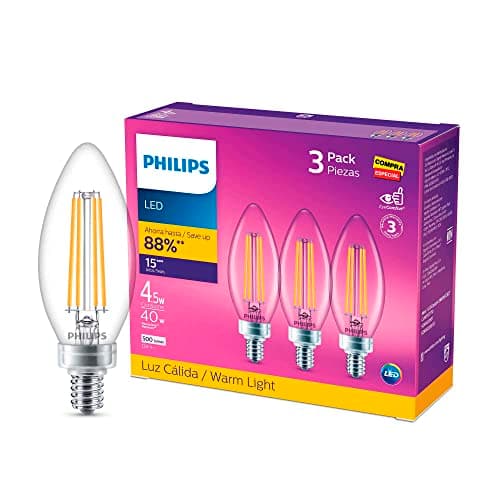Philips LED Vela luz cálida 4.5W = 40W base E12 3pack