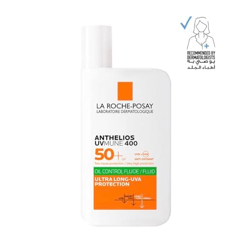 La Roche-Posay Anthelios UVMune 400 FPS50 + Oil Fluido Protector Solar Facial Matificante resistente al agua, sudor y arena para pieles Mixtas a Grasas 50ml