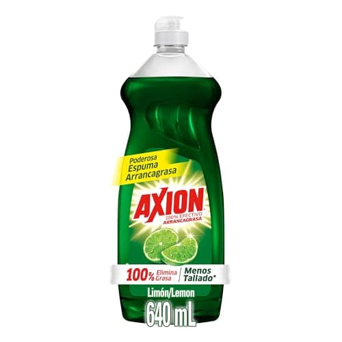 Axion Lavatrastes Líquido Limón 640 ml. 100% Efectivo Arrancagrasa con Poderosa Espuma que Remueve la Grasa Más Fácil y Rápido. Deja tus Trastes Rechinando de Limpio. Si Rechina, es Axion