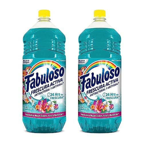 Fabuloso Limpiador Multiusos Líquido Frescura Activa Mar Fresco 2 x 2 L. Fórmula Antibacterial con Fragancia Concentrada y 24 Horas de Frescura. Neutraliza Virus, Bacterias y Malos Olores