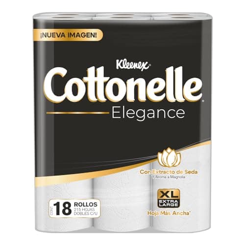 Kleenex Cottonelle Elegance XL, Papel Higiénico Extra Largo, Paquete con 18 Rollos de 215 Hojas Dobles C/U