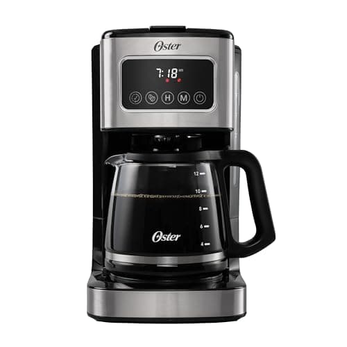 Oster® Cafetera Programable, Pantalla Táctil, Jarra de Vidrio, de 12 Tazas, Negro y Acero Inoxidable, BVSTDC4403