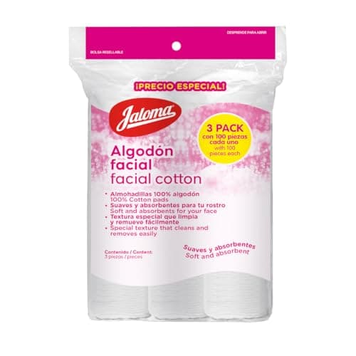 Jaloma | Tri-pack de Algodón Facial, 100% algodón, 3 packs de 100 piezas