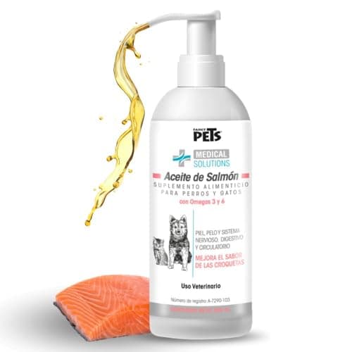 Fancy Pets MS Aceite de Salmon para Perros y Gatos 250ml - Omega 3 con DHA y EPA - Piel Sana, Pelaje Brillante y Sistema Inmune Fuerte