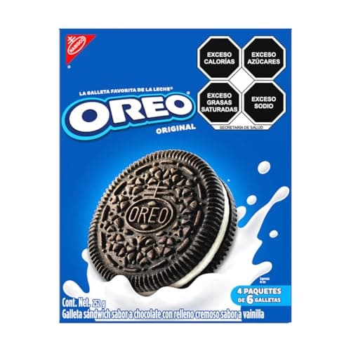 Oreo Galletas Sabor Chocolate con Relleno sabor a vainilla, 252 gr, Caja con 4 Paquetes de 6 Galletas, 63 gr cada uno