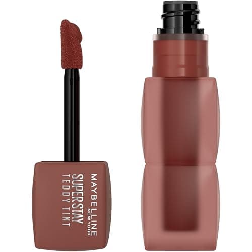 Maybelline Super Stay Teddy Tint, Tinta para Labios Mate Difuminado, Larga Duración 12 Horas, Textura Suave, No Transfiere, A Prueba de Bebidas y Besos, Tono Mascara Tear, 5 ml