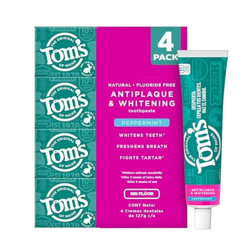 Tom's of Maine Pasta Dental sin Fluór Blanqueadora Antiplaca 4 pack. Combate la Formación de Sarro