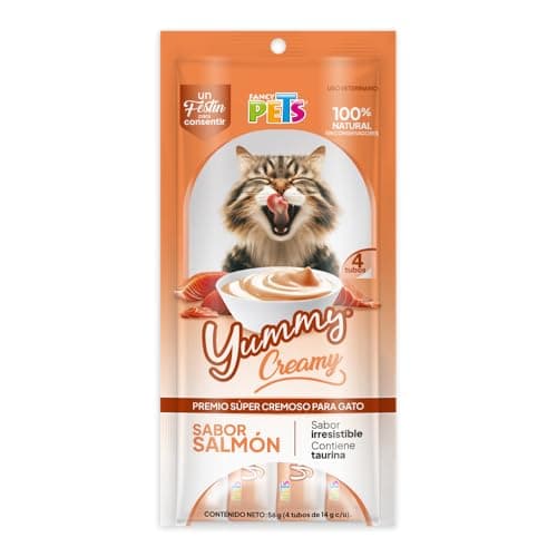 Fancy Pets Yummy Creamy Premio para Gato CREMOSO Sabor Salmon 4 Tubos