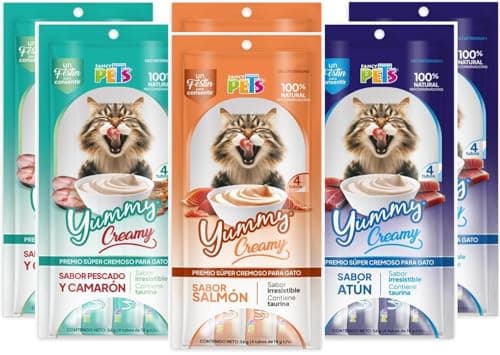 Fancy Pets Yummy Creamy Premio Cremoso Lamible para Gato Surtido 24 Tubos (8 Atún