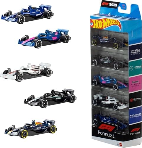 Hot Wheels, Pack de 5 Autos F1, Diecast Estilo Carreras Fórmula 1, Colección Let's Race, para niños de 3 años en adelante